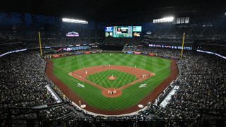T-Mobile Park at night ready for a baseball game.