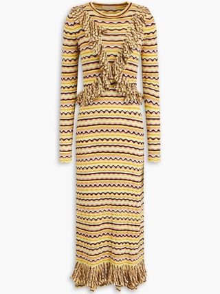 Ruffled Crochet-Knit Silk and Cotton-Blend Midi Dress
