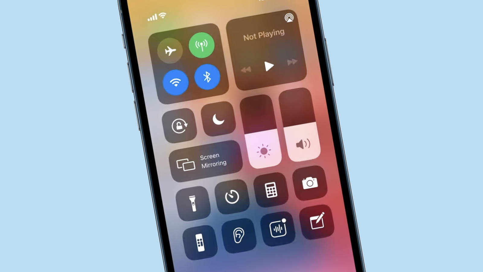 The iOS Control Center on an iPhone