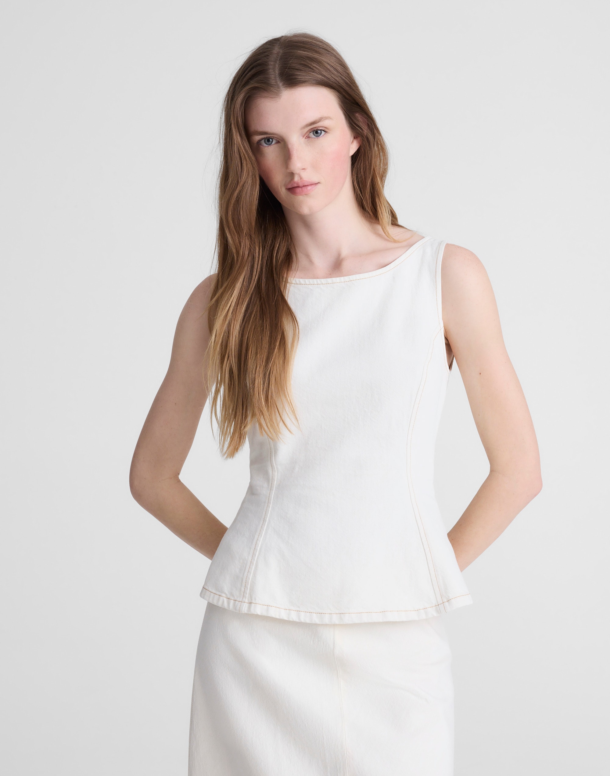 Denim Seamed Boatneck Shell Top