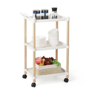 wood and plastic white butchers trolley, 3 tier