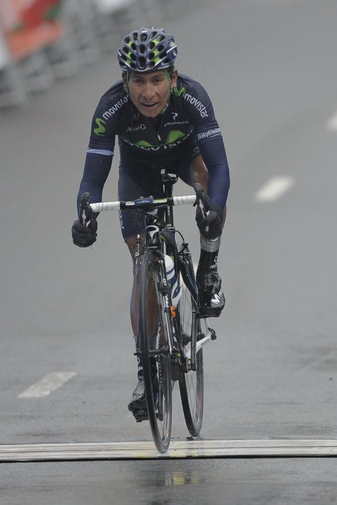 Nario Quintana (Movistar) wasn't taking any risks over the slippery finish line