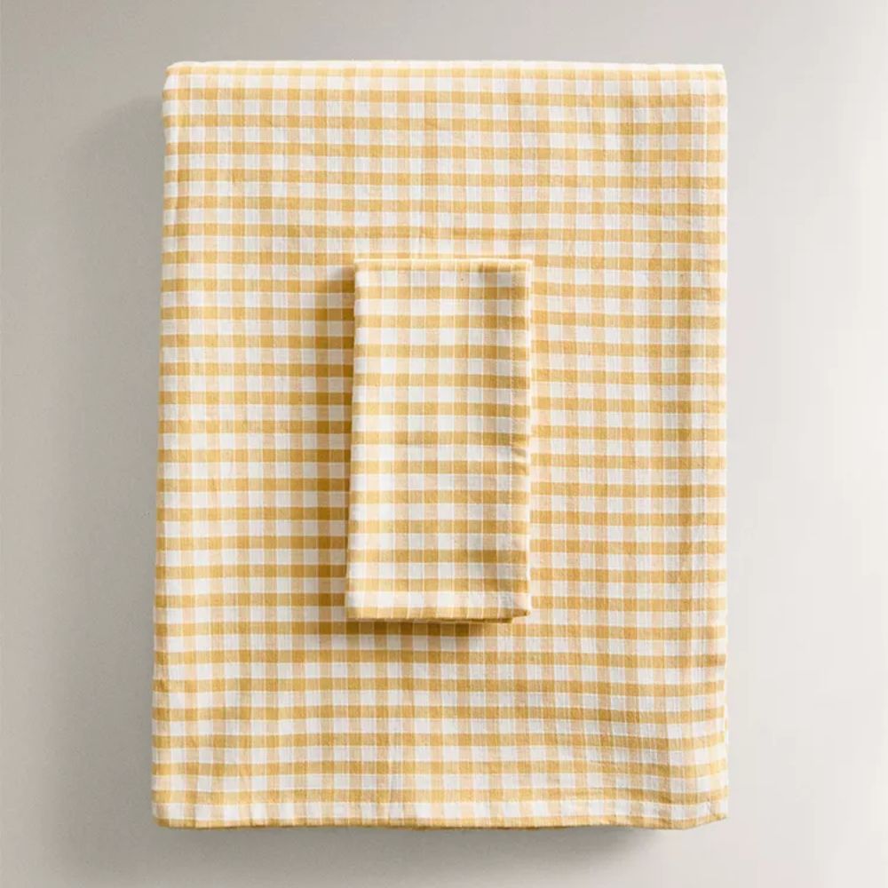 Yellow Gingham Cotton Tablecloth