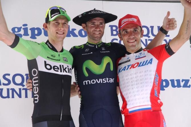 The 2014 Clasica San Sebastian podium: Bauke Mollema, Alejandro Valverde and Joaquim Rodriguez