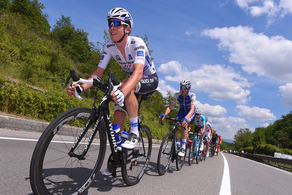 Bob Jungels (QuickStep Floors) on the front of the peloton