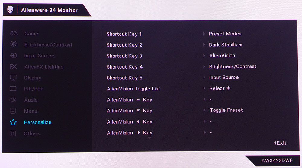 OSD - Alienware AW3423DWF