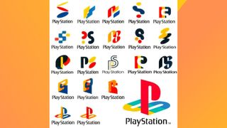 A shot of various designs of the PlayStation logo