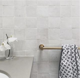 White zellige tiles in a bathroom