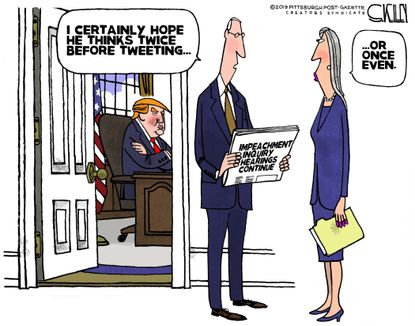 Political Cartoon U.S. Trump impeachment Tweeting