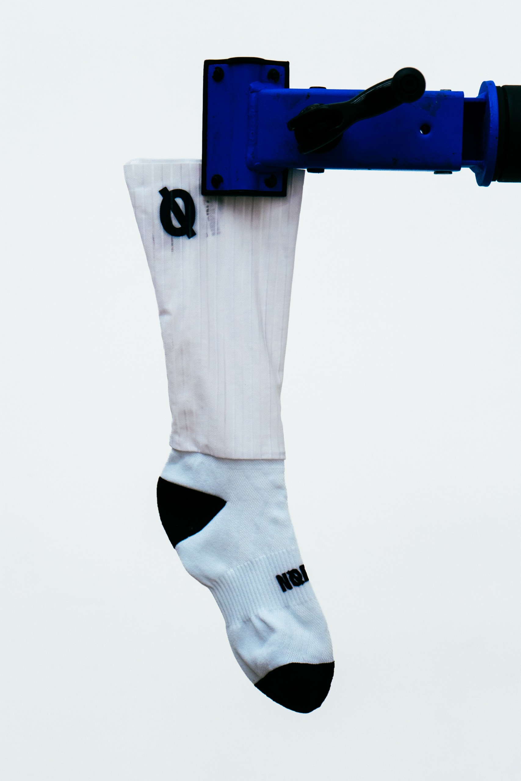 A close up shot of some socks being tested in the wind tunnel