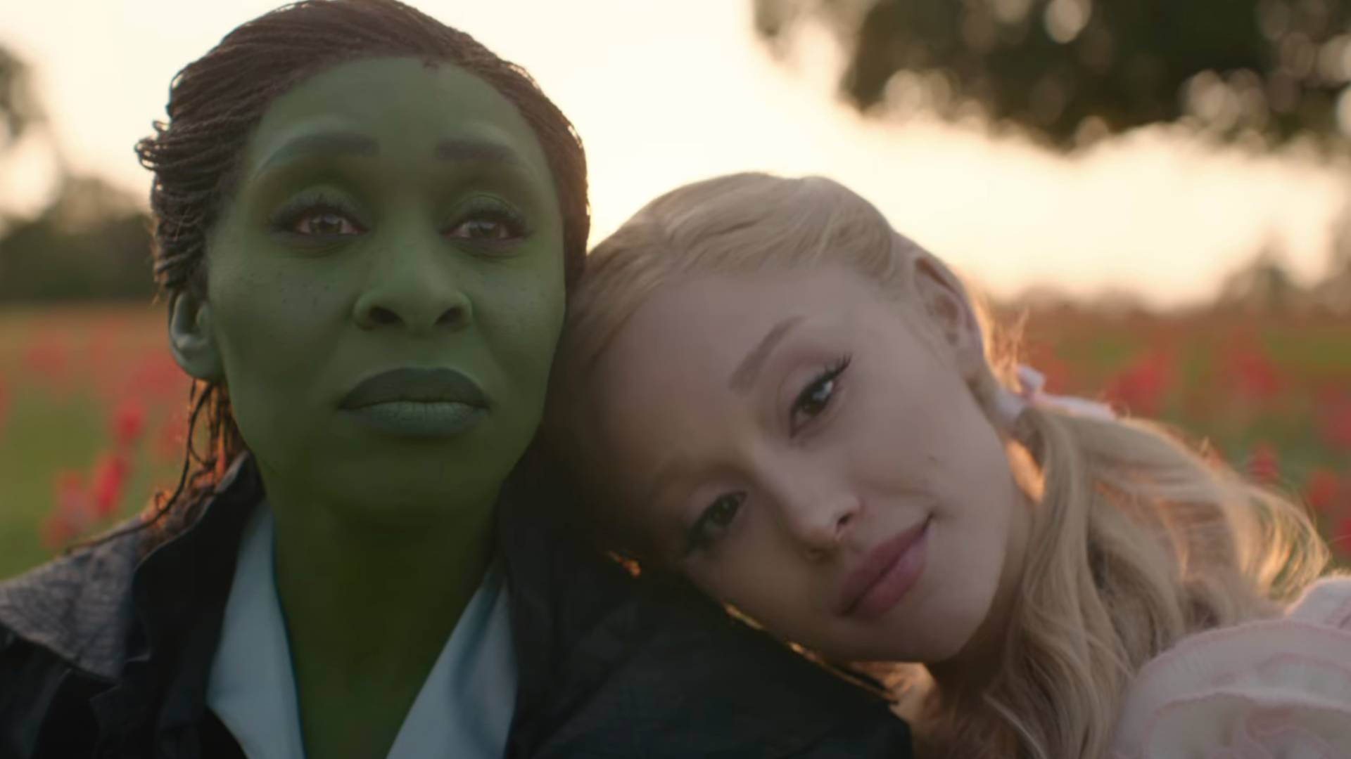 Cynthia Erivo as Elphaba and Ariana Grande as Glinda in Wicked: For Good