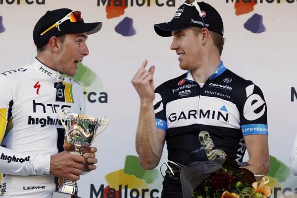 Runner-up John Degenkolb (HTC - Highroad) and victor Tyler Farrar (Garmin - Cerv&eacute;lo) talk about the sprint finale.