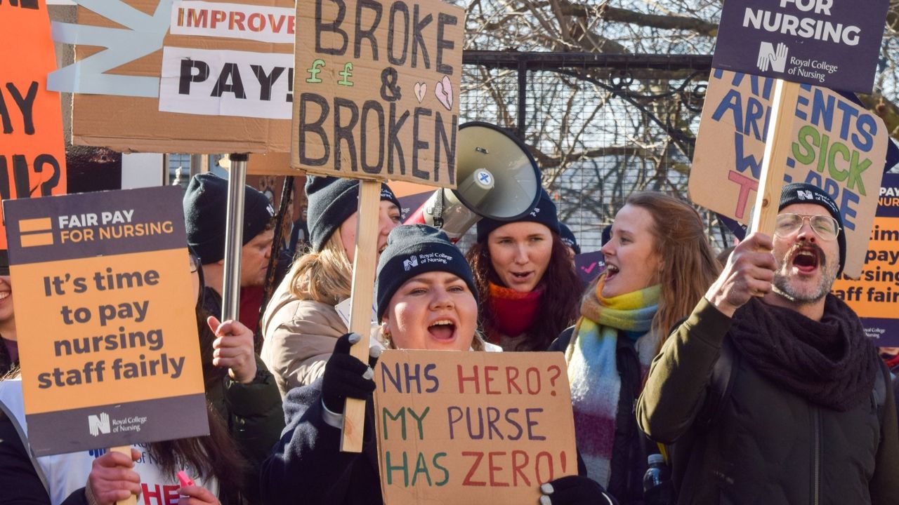 Striking nurses on the picket line outside St Thomas&amp;#039; Hospital, London, last month