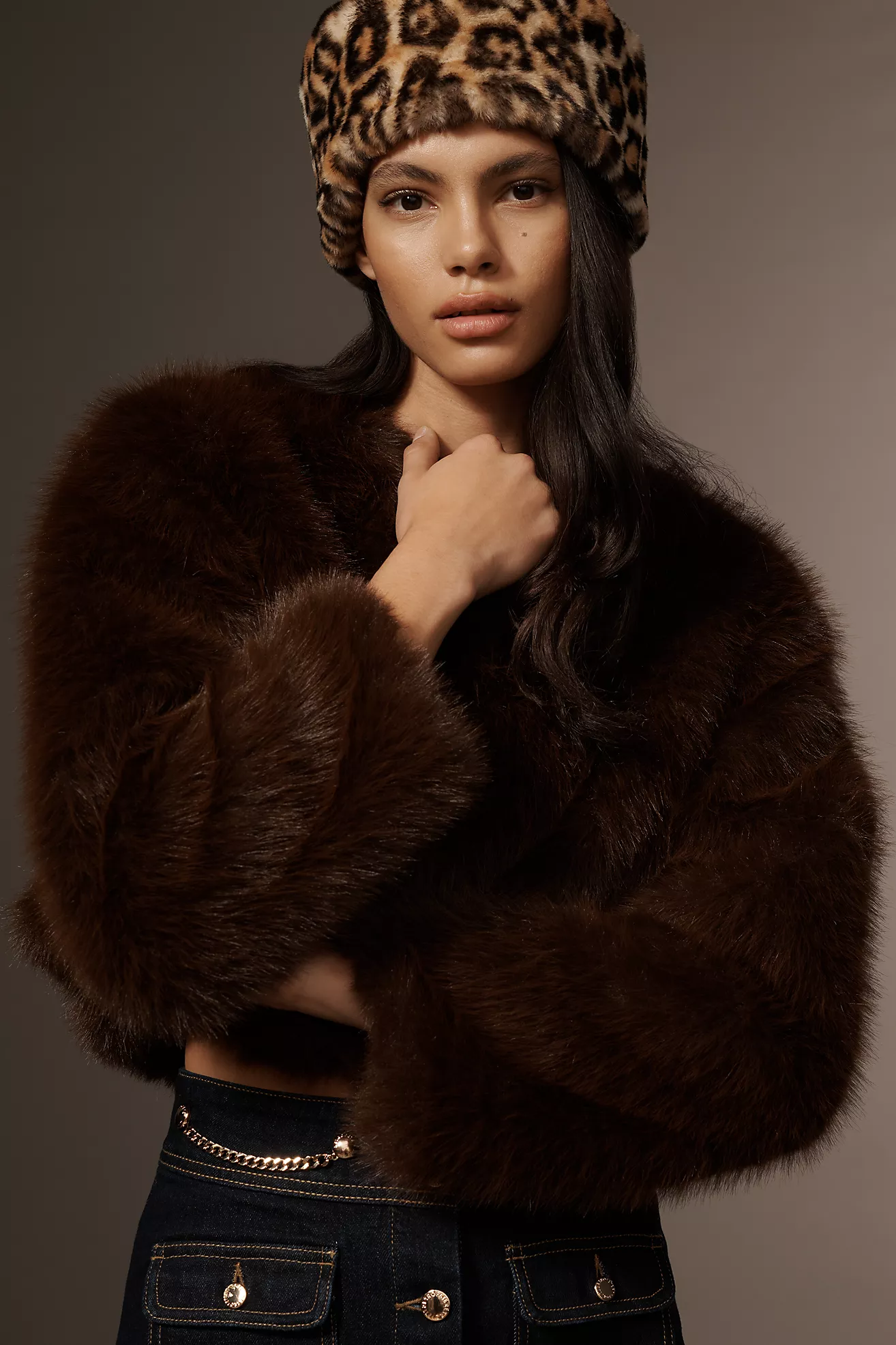 By Anthropologie Faux Fur Animal Print Cloche Hat