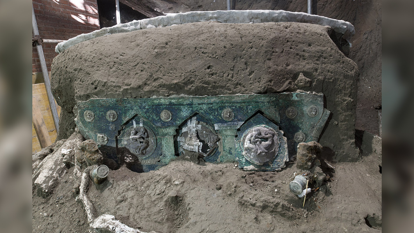 The ornate chariot is thought to be a ceremonial pilentum used only in processions, marriages and other community festivities.