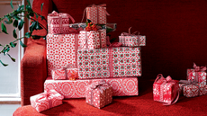 Red and white wrapped presents