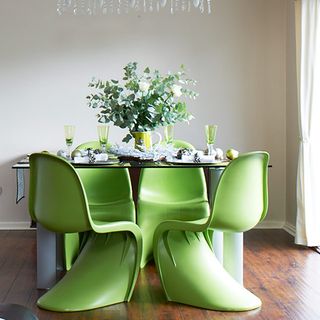 dining set with lime green chairs