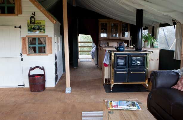 Glamping Mill Farm canvas lodge interior