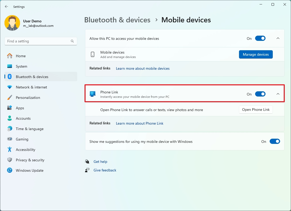 Windows 11 enable Phone Link