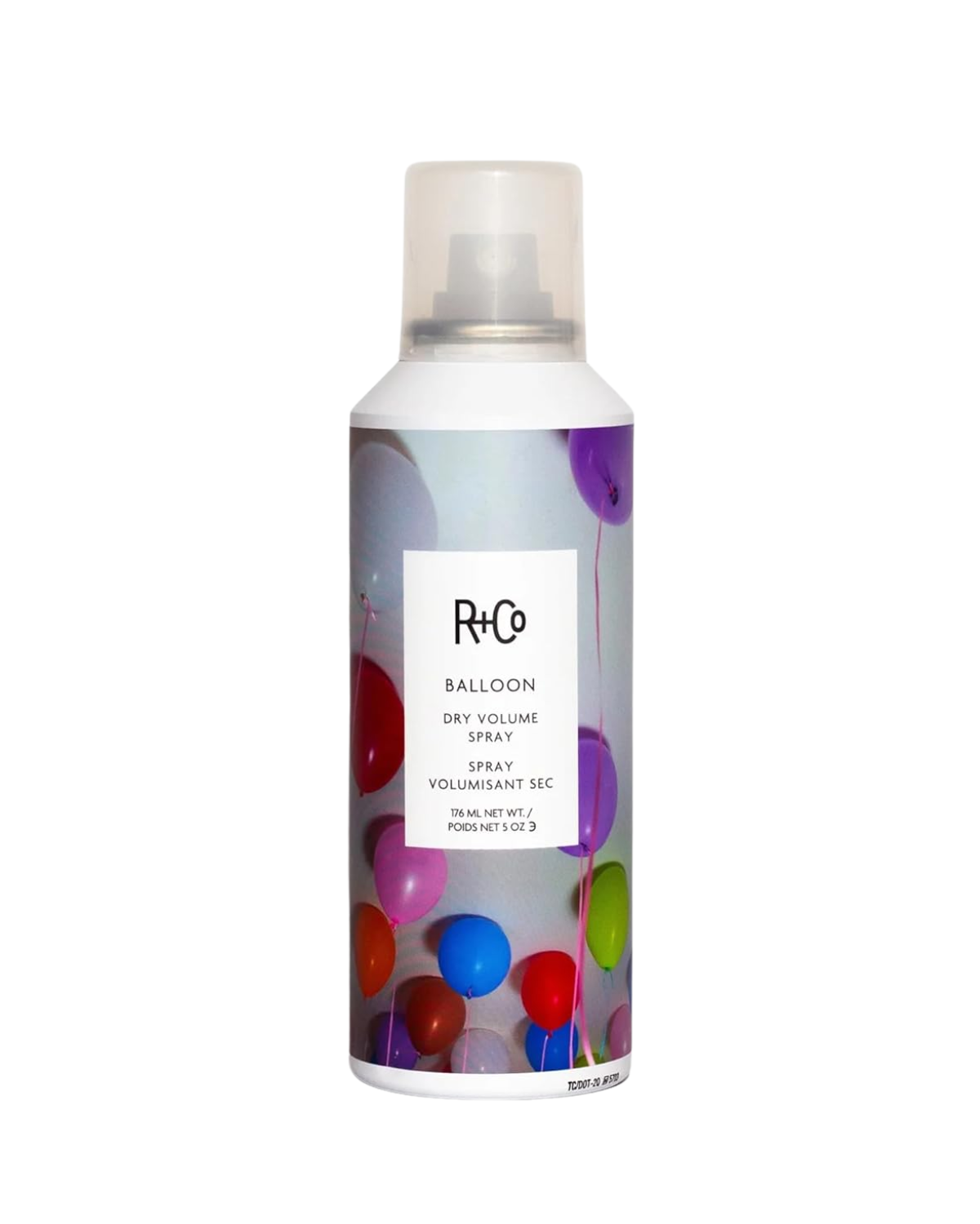 A bottle of R+Co Balloon Dry Volume Spray.