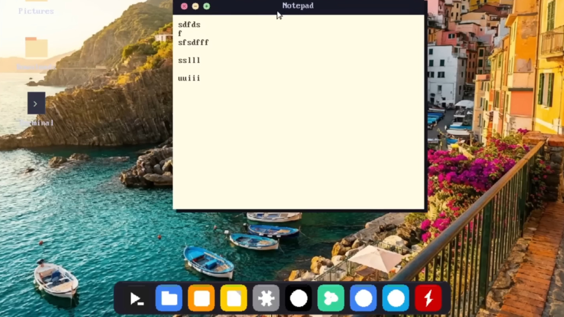 A screenshot from vibe-coded operating system Vib-OS, showing a notepad-like text editor on the desktop