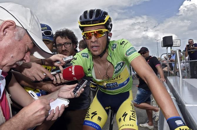 Alberto Contador (Tinkoff-Saxo) at the finish line