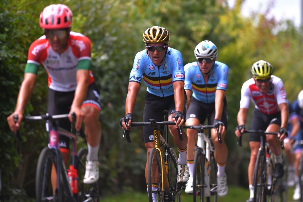 PLOUAY FRANCE AUGUST 26 Greg Van Avermaet of Belgium during the 26th UEC Road European Championships 2020 Mens Elite a 17745km race from Plouay to Plouay UECcycling EuroRoad20 on August 26 2020 in Plouay France Photo by Luc ClaessenGetty Images