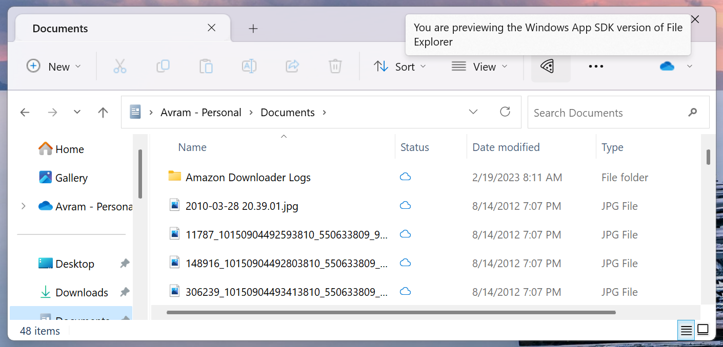 Vista previa del Explorador de archivos de Windows 11 SDK de la aplicación de Windows