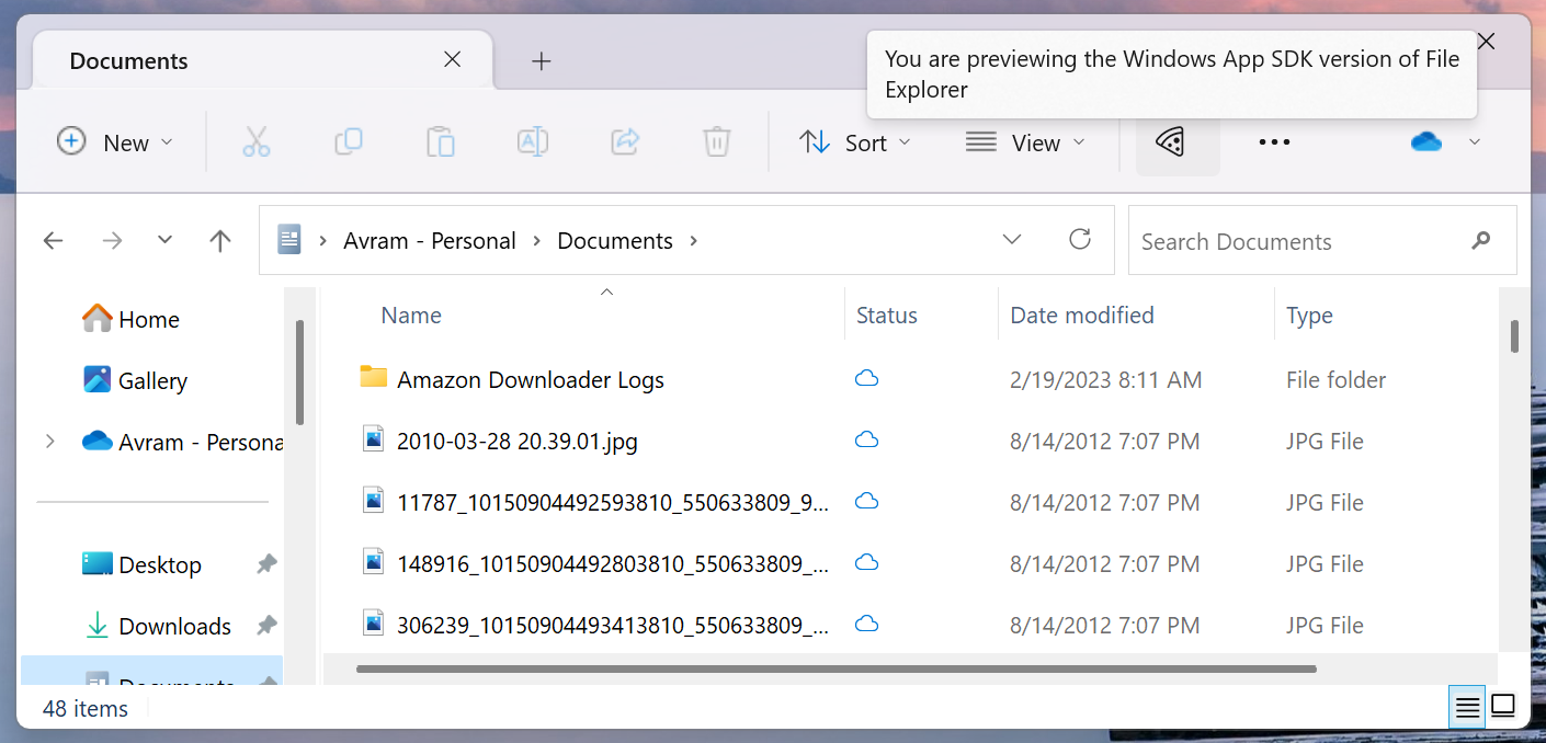 Windows 11 Preview Windows App SDK File Explorer