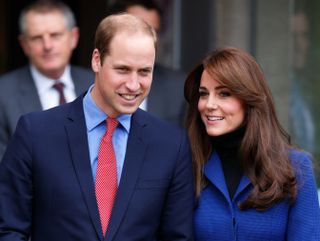 DUNDEE, UNITED KINGDOM - OCTOBER 23: (EMBARGOED FOR PUBLICATION IN UK NEWSPAPERS UNTIL 48 HOURS AFTER CREATE DATE AND TIME) Prince William, Duke of Cambridge and Catherine, Duchess of Cambridge depart after visiting the Dundee Rep Theatre as part of an away day to the Scottish City on October 23, 2015 in Dundee, Scotland.