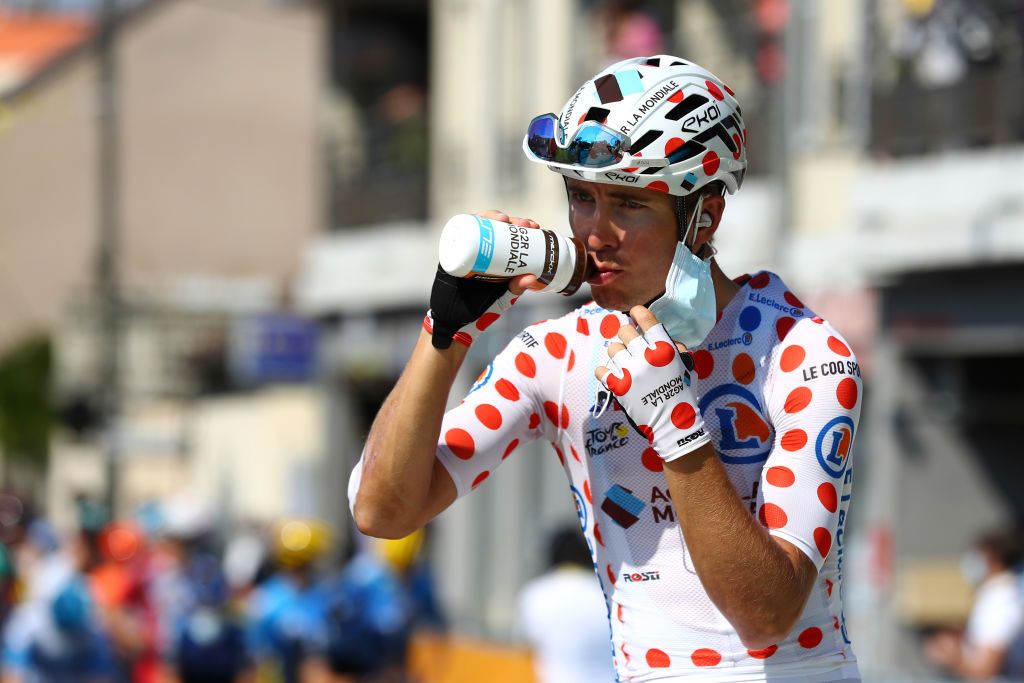 VILLARDDELANS FRANCE SEPTEMBER 15 Start Benoit Cosnefroy of France and Team Ag2R La Mondiale Polka Dot Mountain Jersey Refreshment during the 107th Tour de France 2020 Stage 16 a 164km stage from La TourDuPin to VillardDeLans 1152m Auberge de la Cte 2000 TDF2020 LeTour on September 15 2020 in VillardDeLans France Photo by Michael SteeleGetty Images
