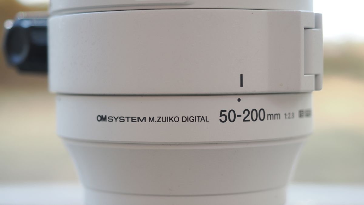 The OM System M.Zuiko 50-200mm f/2.8 IS Pro lens, mounted to the OM System OM-1 Mark II, in an outdoor setting