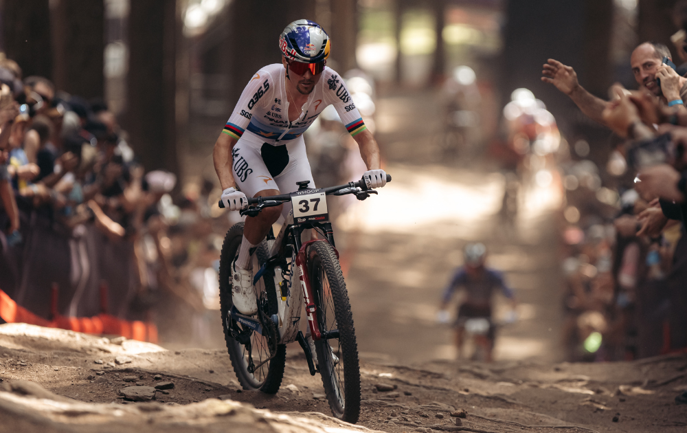 Tom Pidcock of United Kingdom competes in the UCI Mountain Bike World Championships Cross Country XCO Men Elite on May 24, 2026 in NOVE MESTO, Czech Republic.