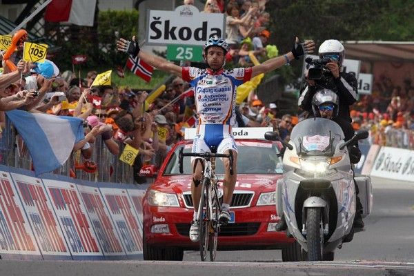 Michele Scarponi (Diquigiovanni - Androni) wonstage six in Mayrhofen, Austria, the solitary survivor of an early breakaway.