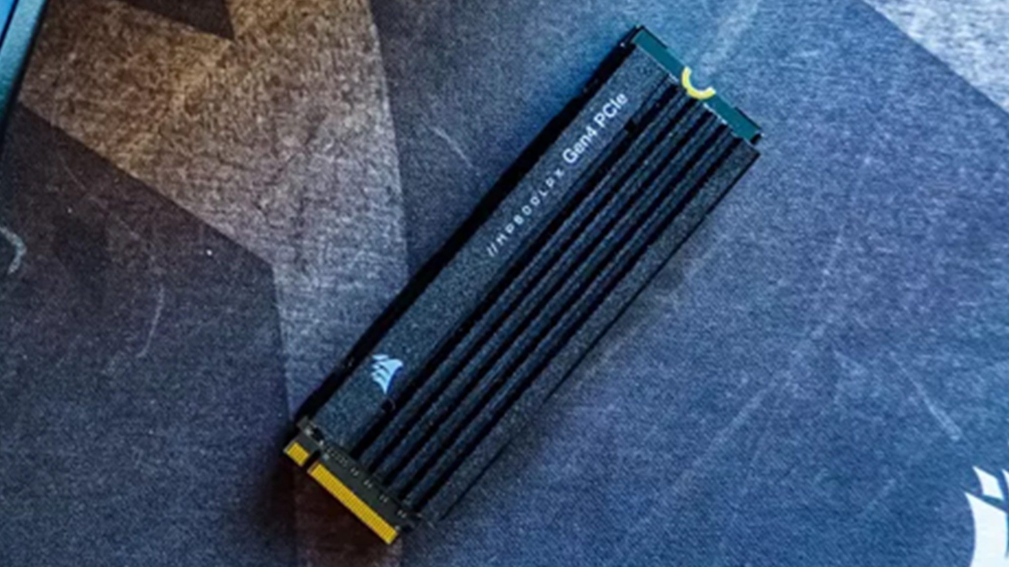 A Corsair MP600 Pro LPX on a patterned surface