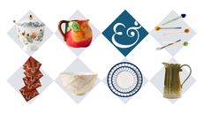 Cutouts of plates, pitchers, spoons, napkins and serving bowls