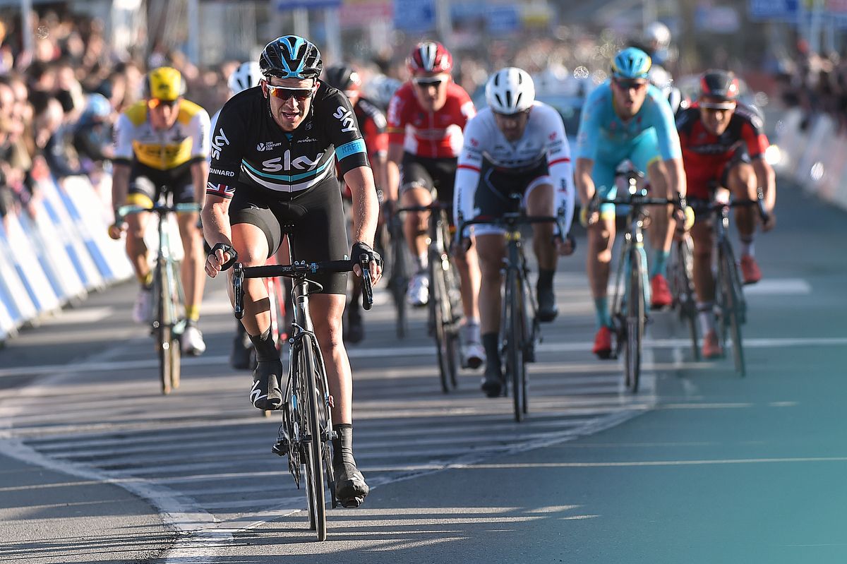 Ian Stannard crosses the line at E3 Harelbeke