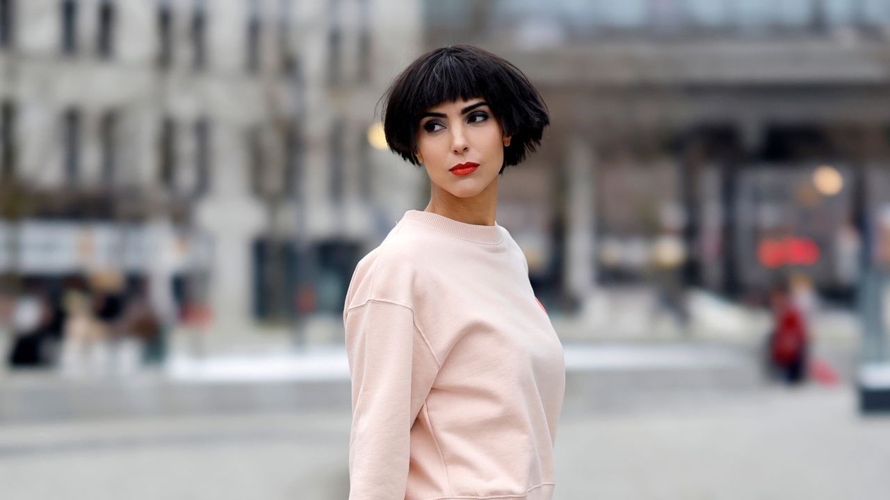 woman wearing red lipstick