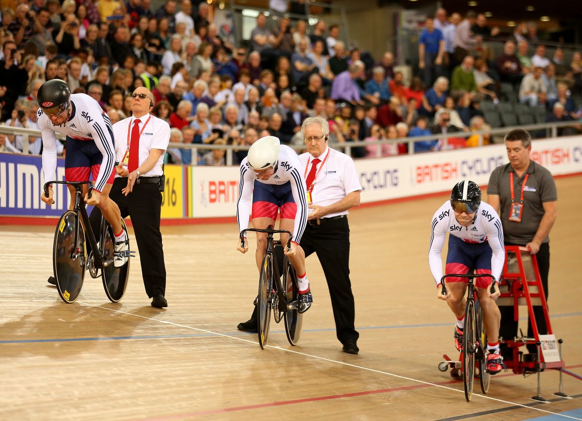 The Great Britain trio start their team sprint ride