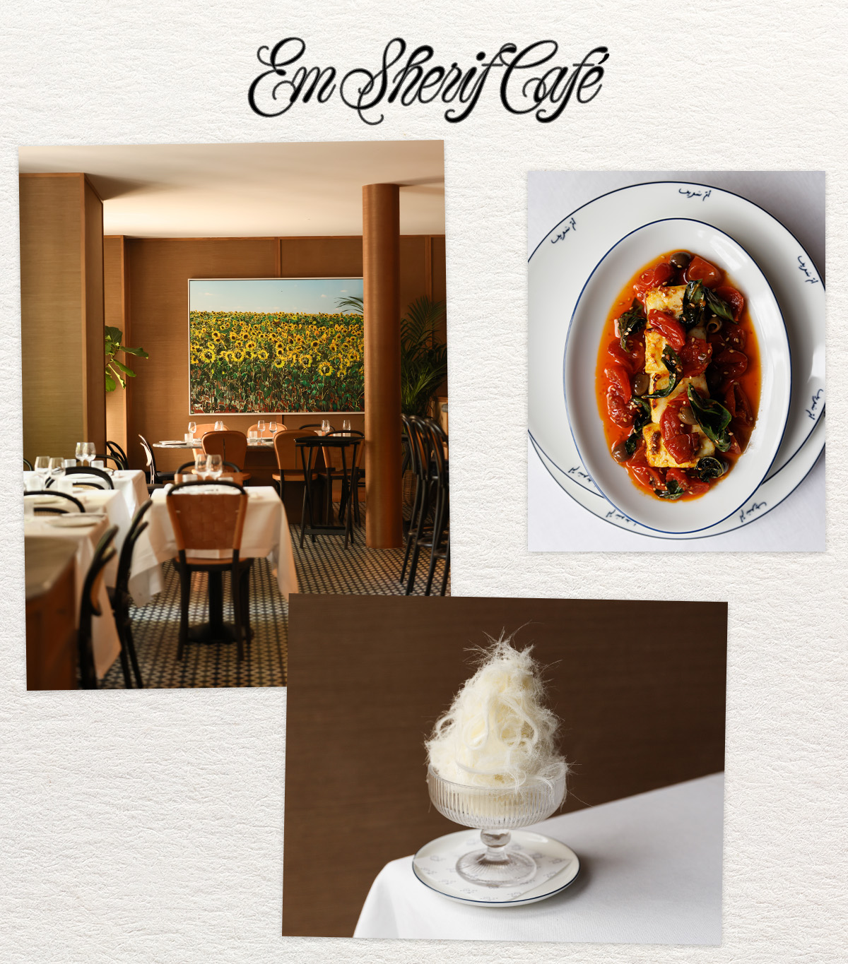 collage of photos of em sherif cafe in paris food