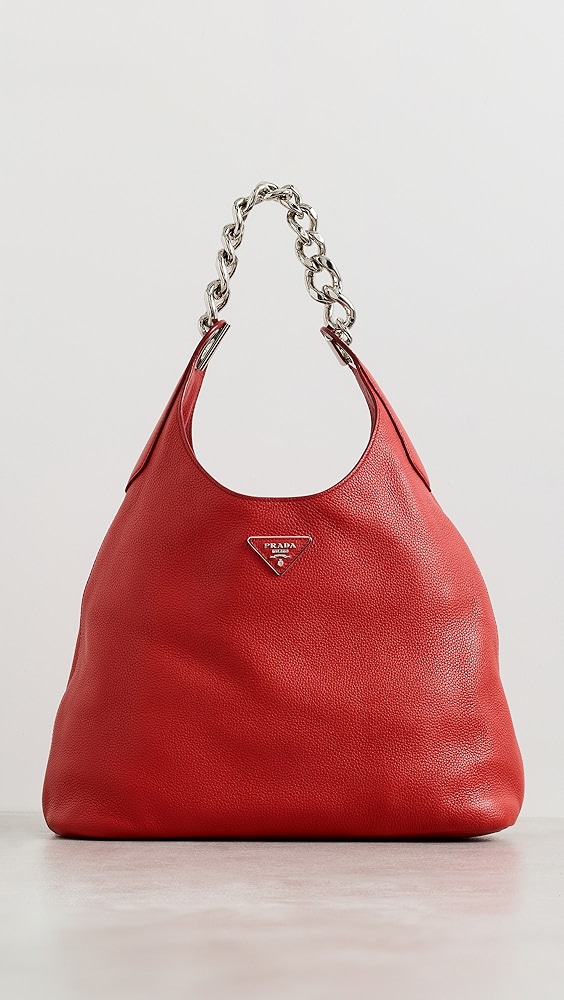 What Goes Around Comes Around Prada Red Vitello Daino Chain Medium Hobo Bag