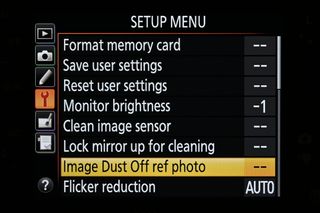 Nikon menu screens for sensor cleaning