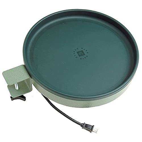 Farm Innovators Heated Bird Bath, 1 Quart Capacity, Outdoor Decor Shallow Bath Tray for Birds - Birdbath With Deck, Clamp, and Ground Mount Options