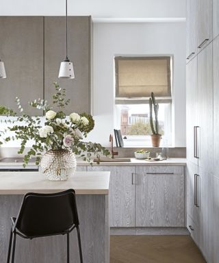 Pendant light hanging over a kitchen island