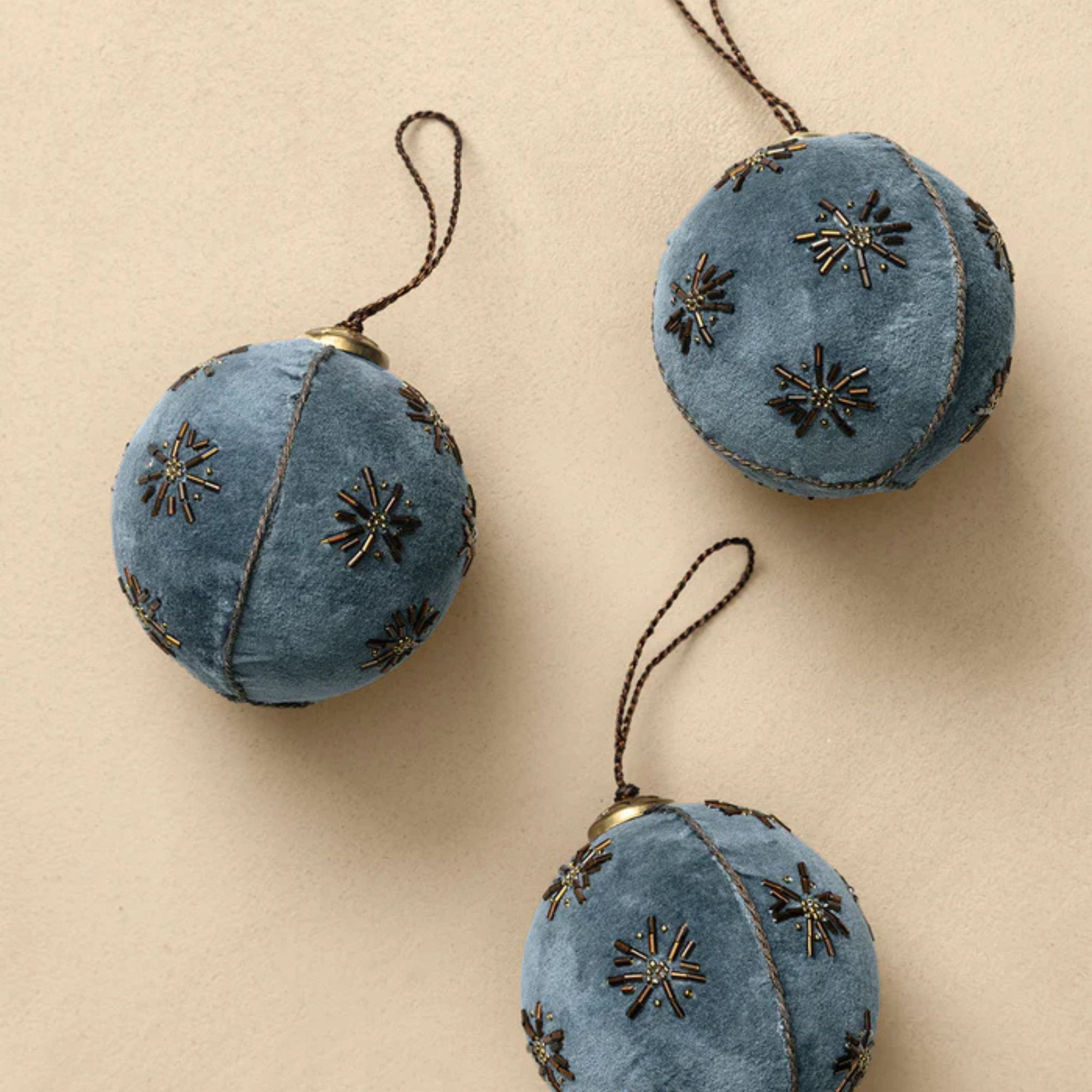 Aman Exports, 4" Embroidered Velvet Baubles (set of 3)
