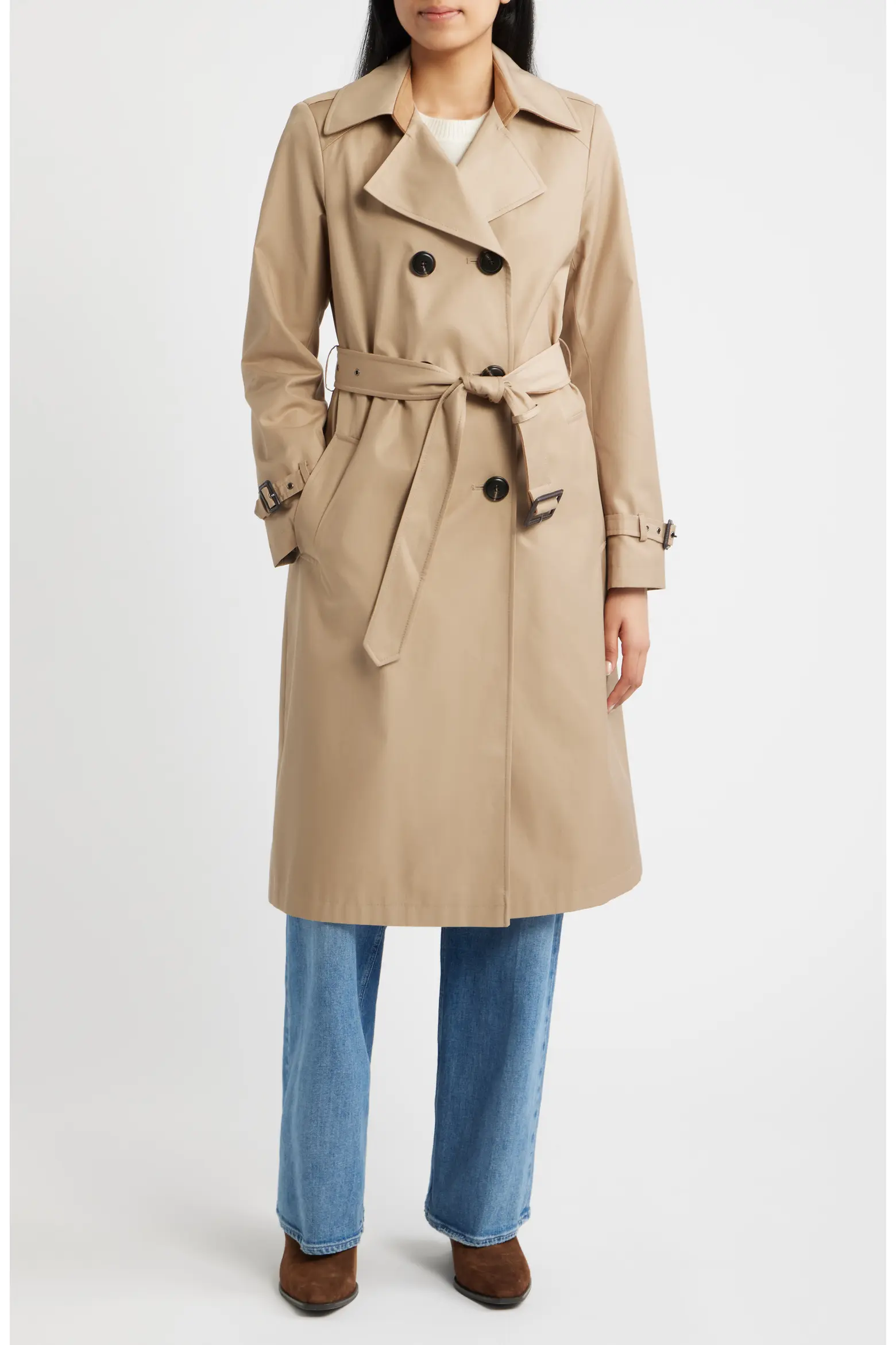 Sam Edelman, Double Breasted Trench Coat With Faux Suede Detail