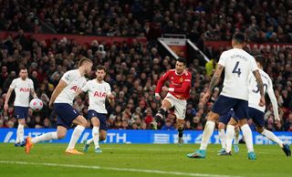 Manchester United’s Cristiano Ronaldo has a shot on goal during the Premier League match at Old Trafford, Manchester. Picture date: Saturday March 12, 2022