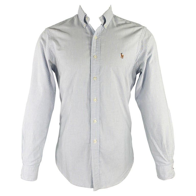 Ralph Lauren Size S White Light Blue Stripe Cotton Button Down Long Sleeve Shirt