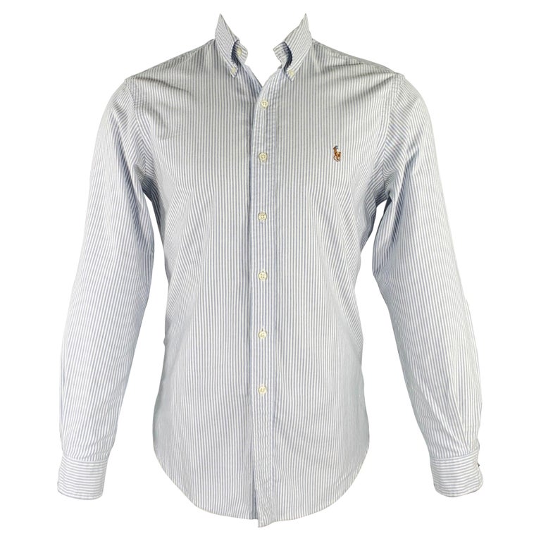 Ralph Lauren Size S White Light Blue Stripe Cotton Button Down Long Sleeve Shirt
