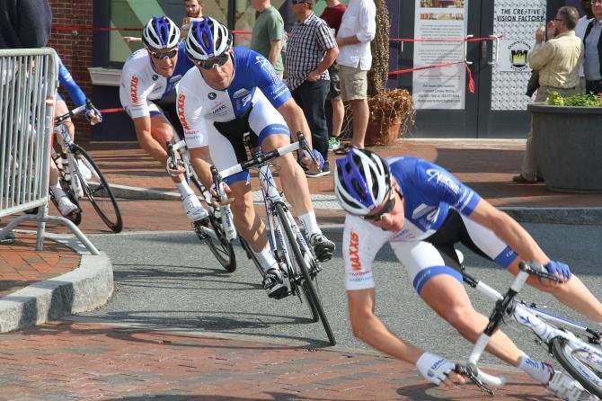 Even the strength of UnitedHealthcare Pro Cycling can get caught up in the tight corners of this course